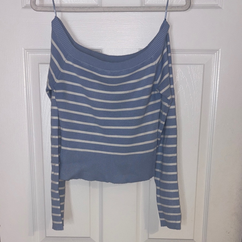 Garage Blue & White Striped Off-Shoulder Sweater
